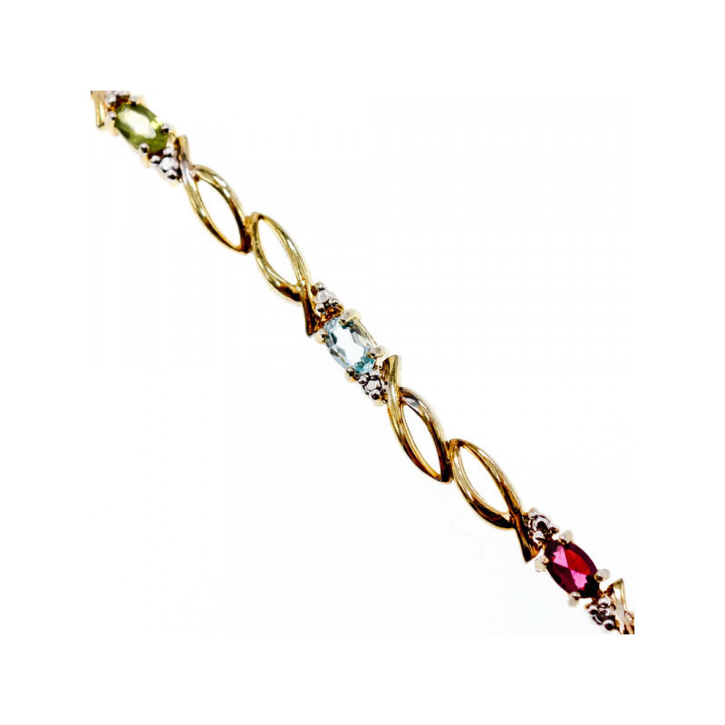 925 STERLING SILVER GOLD PLATED MULTI GEMSTONES BRACELET SIZE 7.5 IN