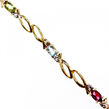 925 Sterling Silver Gold Plated Multi Gemstones Bracelet Size 7.5 IN
