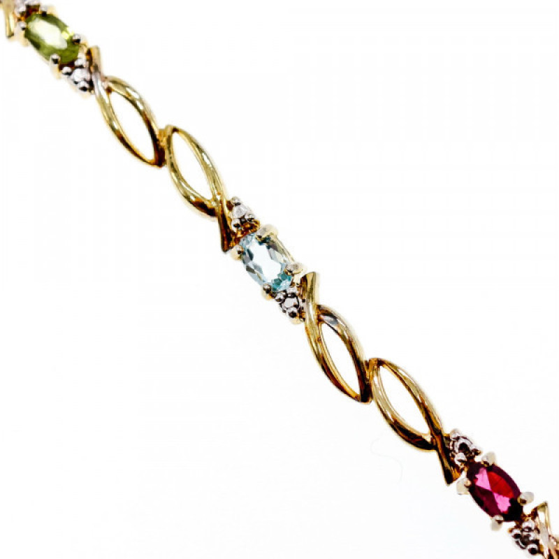 925 Sterling Silver Gold Plated Multi Gemstones Bracelet Size 7.5 IN