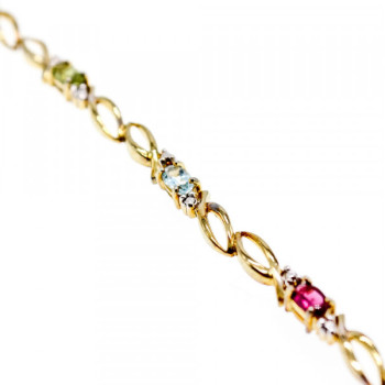 925 Sterling Silver Gold Plated Multi Gemstones Bracelet Size 7.5 IN