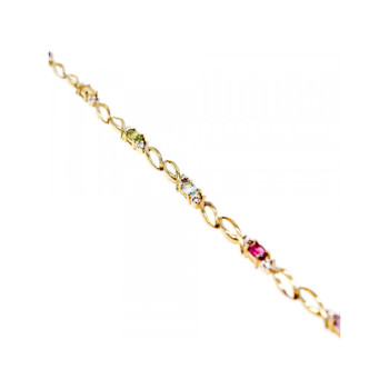 925 STERLING SILVER GOLD PLATED MULTI GEMSTONES BRACELET SIZE 7.5 IN