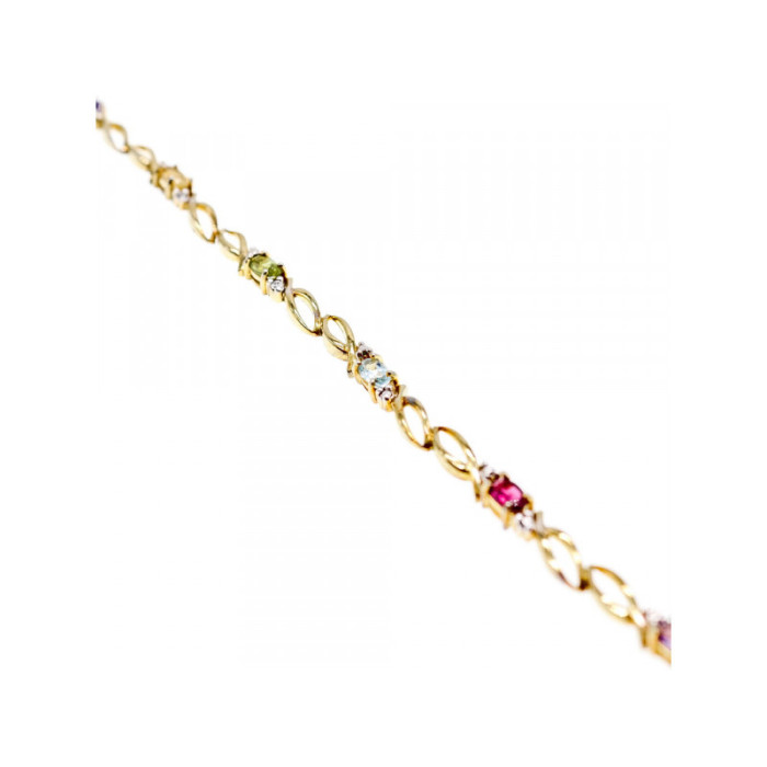 925 STERLING SILVER GOLD PLATED MULTI GEMSTONES BRACELET SIZE 7.5 IN