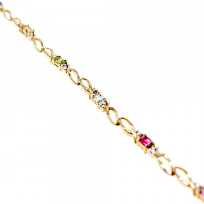 925 Sterling Silver Gold Plated Multi Gemstones Bracelet Size 7.5 IN