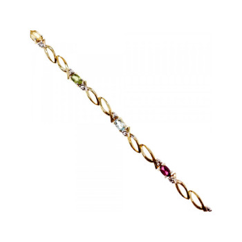 925 STERLING SILVER GOLD PLATED MULTI GEMSTONES BRACELET SIZE 7.5 IN