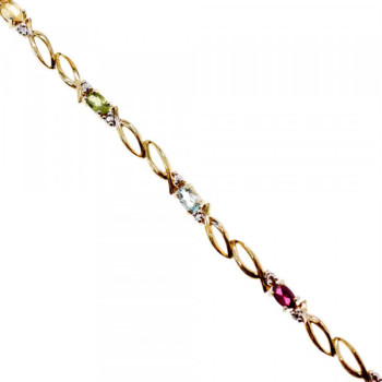 925 Sterling Silver Gold Plated Multi Gemstones Bracelet Size 7.5 IN