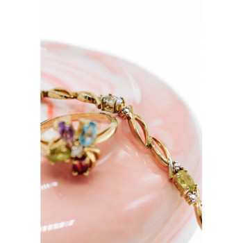 925 Sterling Silver Gold Plated Multi Gemstones Bracelet Size 7.5 IN