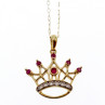 10K Yellow Gold Rubies & Diamonds Crown Chain With Pendant