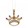 10K Yellow Gold Rubies & Diamonds Crown Chain With Pendant