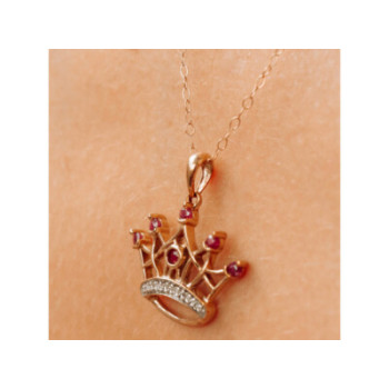 10K YELLOW GOLD RUBIES & DIAMONDS CROWN CHAIN WITH PENDANT