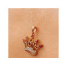 10K YELLOW GOLD RUBIES & DIAMONDS CROWN CHAIN WITH PENDANT