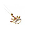 10K YELLOW GOLD RUBIES & DIAMONDS CROWN CHAIN WITH PENDANT