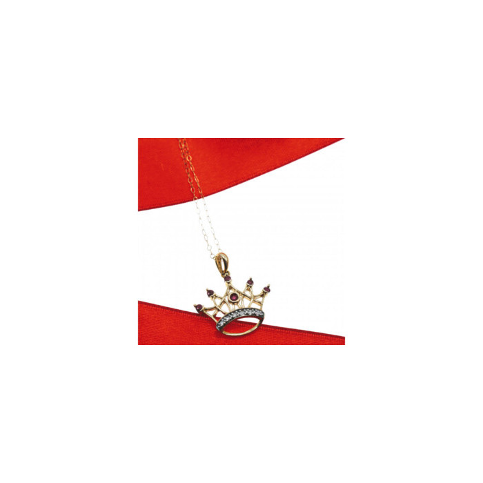 10K YELLOW GOLD RUBIES & DIAMONDS CROWN CHAIN WITH PENDANT