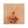 10K YELLOW GOLD RUBIES & DIAMONDS CROWN CHAIN WITH PENDANT