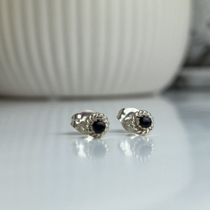925 Sterling Silver Agate Stud Earrings
