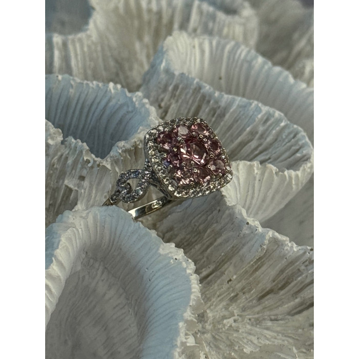 925 Sterling Silver Morganite & Beryl Ring Size 8