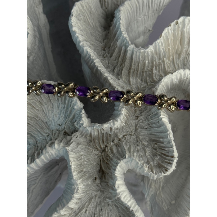 Lovely 925 Sterling Silver Amethyst Bracelet Length 7