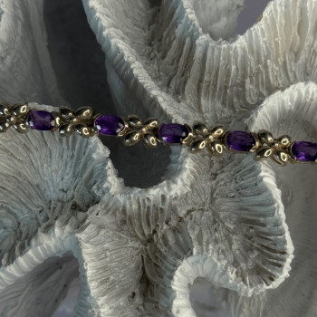 Lovely 925 Sterling Silver Amethyst Bracelet Length 7