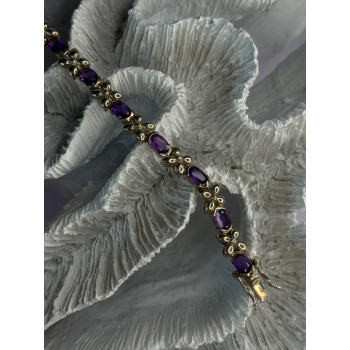 Lovely 925 Sterling Silver Amethyst Bracelet Length 7