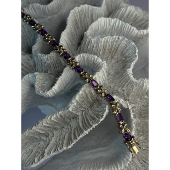 Lovely 925 Sterling Silver Amethyst Bracelet Length 7