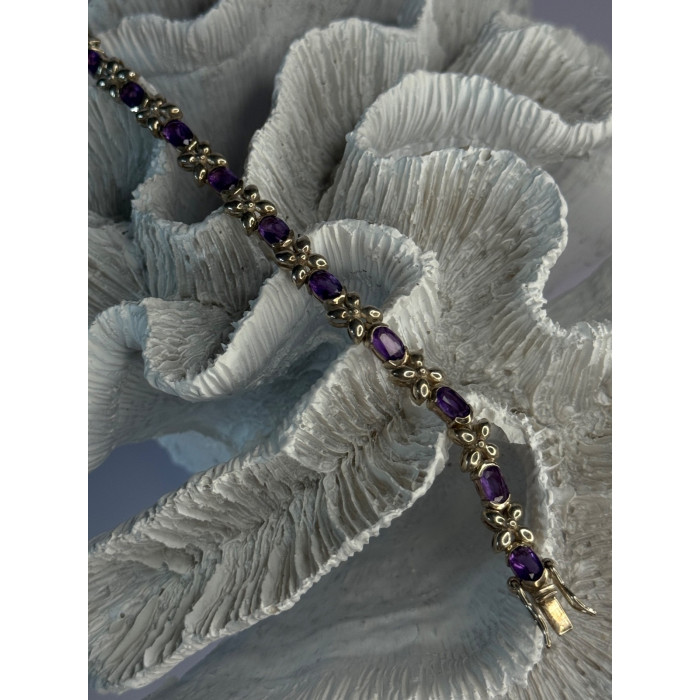 Lovely 925 Sterling Silver Amethyst Bracelet Length 7