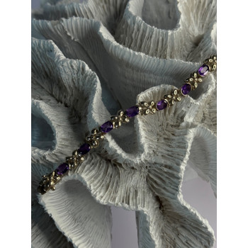 Lovely 925 Sterling Silver Amethyst Bracelet Length 7