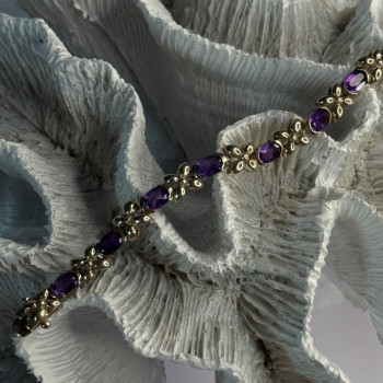 Lovely 925 Sterling Silver Amethyst Bracelet Length 7