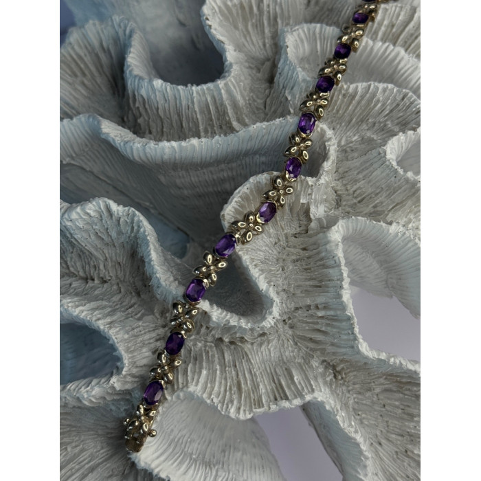 Lovely 925 Sterling Silver Amethyst Bracelet Length 7