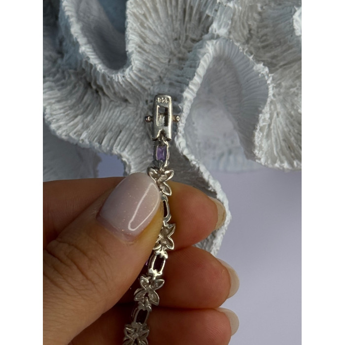 Lovely 925 Sterling Silver Amethyst Bracelet Length 7