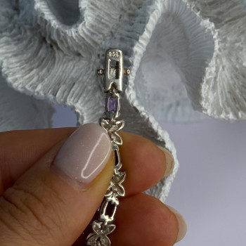 Lovely 925 Sterling Silver Amethyst Bracelet Length 7