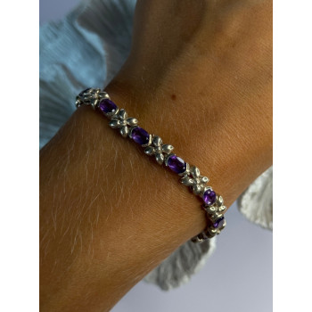 Lovely 925 Sterling Silver Amethyst Bracelet Length 7