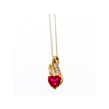 10K YELLOW GOLD RUBY & DIAMONDS HEART CHAIN WITH PENDANT