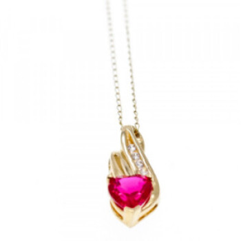 10K Yellow Gold Ruby & Diamonds Heart Chain With Pendant