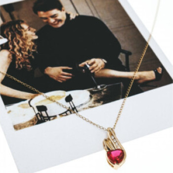 10K Yellow Gold Ruby & Diamonds Heart Chain With Pendant