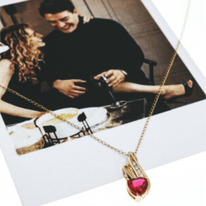 10K Yellow Gold Ruby & Diamonds Heart Chain With Pendant