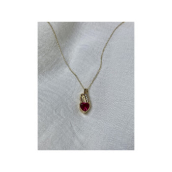 10K YELLOW GOLD RUBY & DIAMONDS HEART CHAIN WITH PENDANT