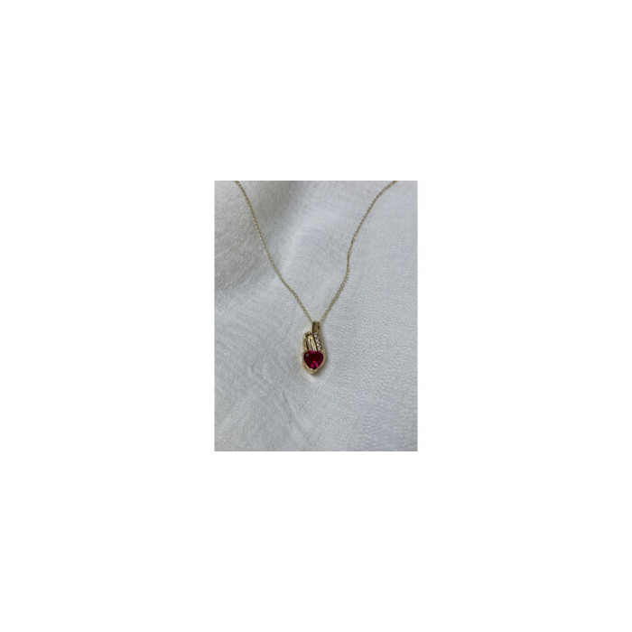 10K YELLOW GOLD RUBY & DIAMONDS HEART CHAIN WITH PENDANT