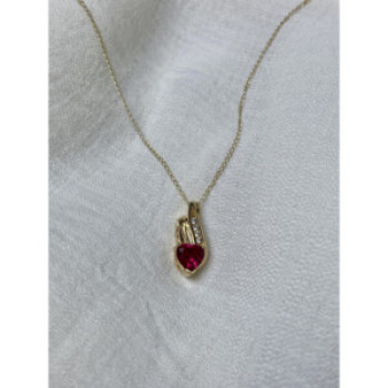 10K Yellow Gold Ruby & Diamonds Heart Chain With Pendant