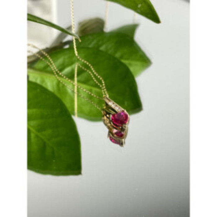 10K Yellow Gold Ruby & Diamonds Heart Chain With Pendant