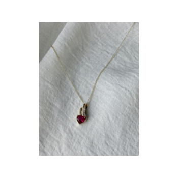 10K YELLOW GOLD RUBY & DIAMONDS HEART CHAIN WITH PENDANT