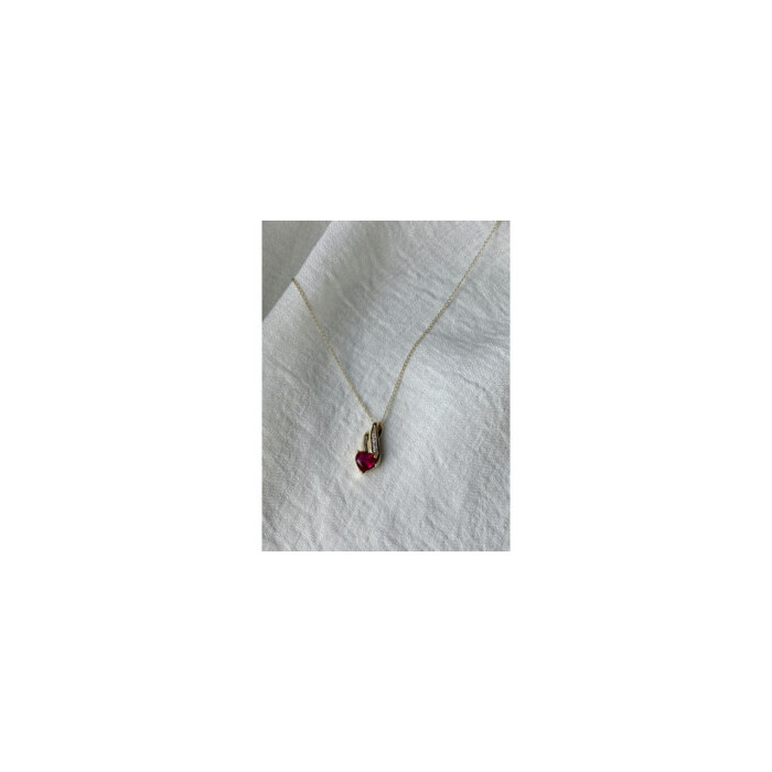 10K YELLOW GOLD RUBY & DIAMONDS HEART CHAIN WITH PENDANT