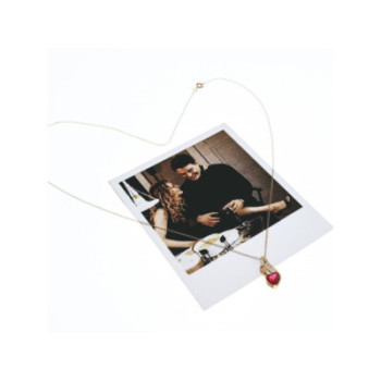 10K YELLOW GOLD RUBY & DIAMONDS HEART CHAIN WITH PENDANT