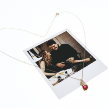 10K Yellow Gold Ruby & Diamonds Heart Chain With Pendant