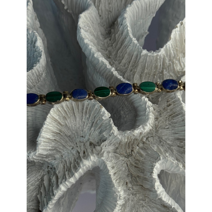 925 Sterling Silver Malachite & Sodalite Bracelet Length 7