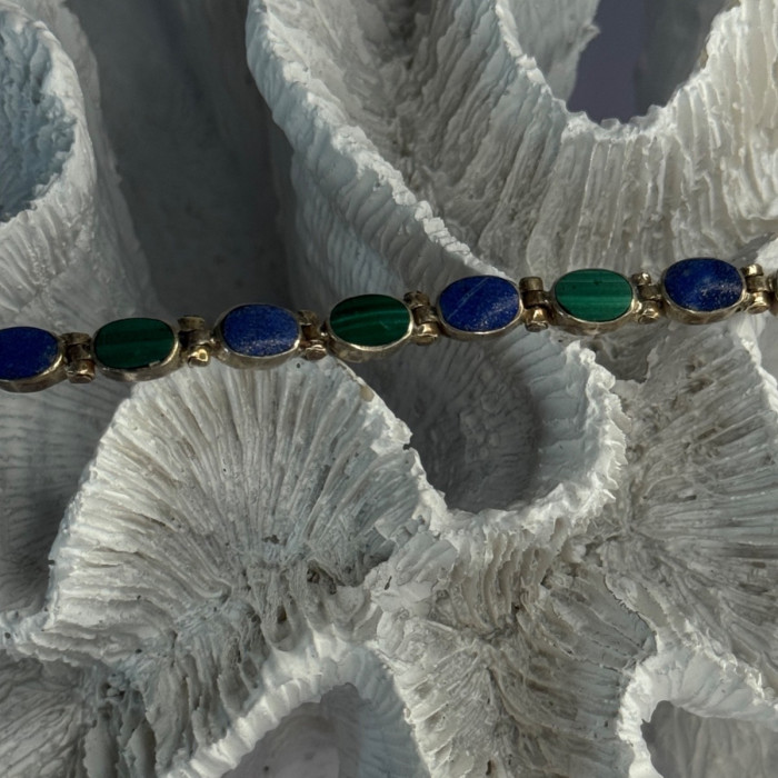 925 Sterling Silver Malachite & Sodalite Bracelet Length 7