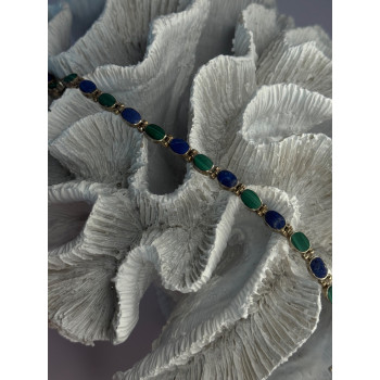 925 Sterling Silver Malachite & Sodalite Bracelet Length 7
