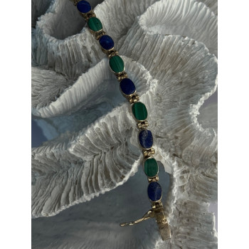 925 Sterling Silver Malachite & Sodalite Bracelet Length 7