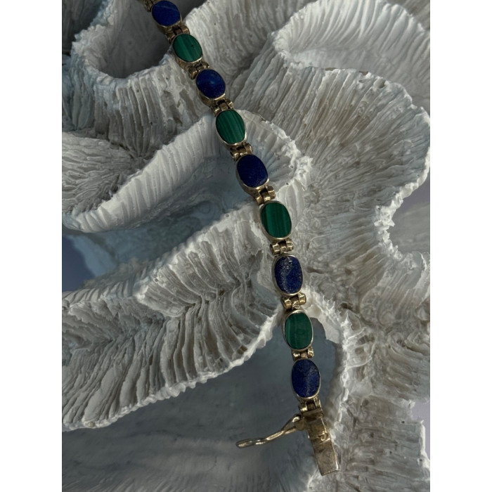 925 Sterling Silver Malachite & Sodalite Bracelet Length 7