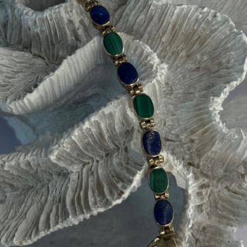 925 Sterling Silver Malachite & Sodalite Bracelet Length 7