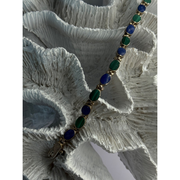 925 Sterling Silver Malachite & Sodalite Bracelet Length 7