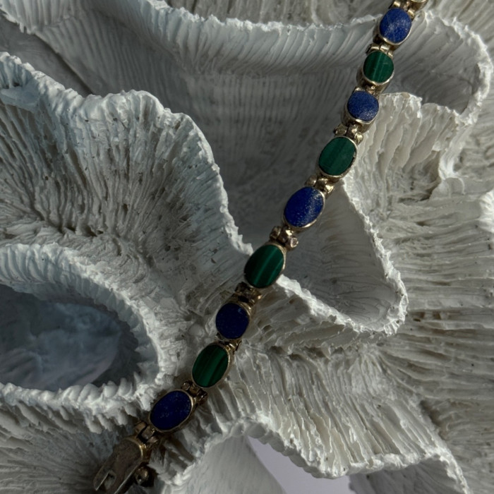 925 Sterling Silver Malachite & Sodalite Bracelet Length 7